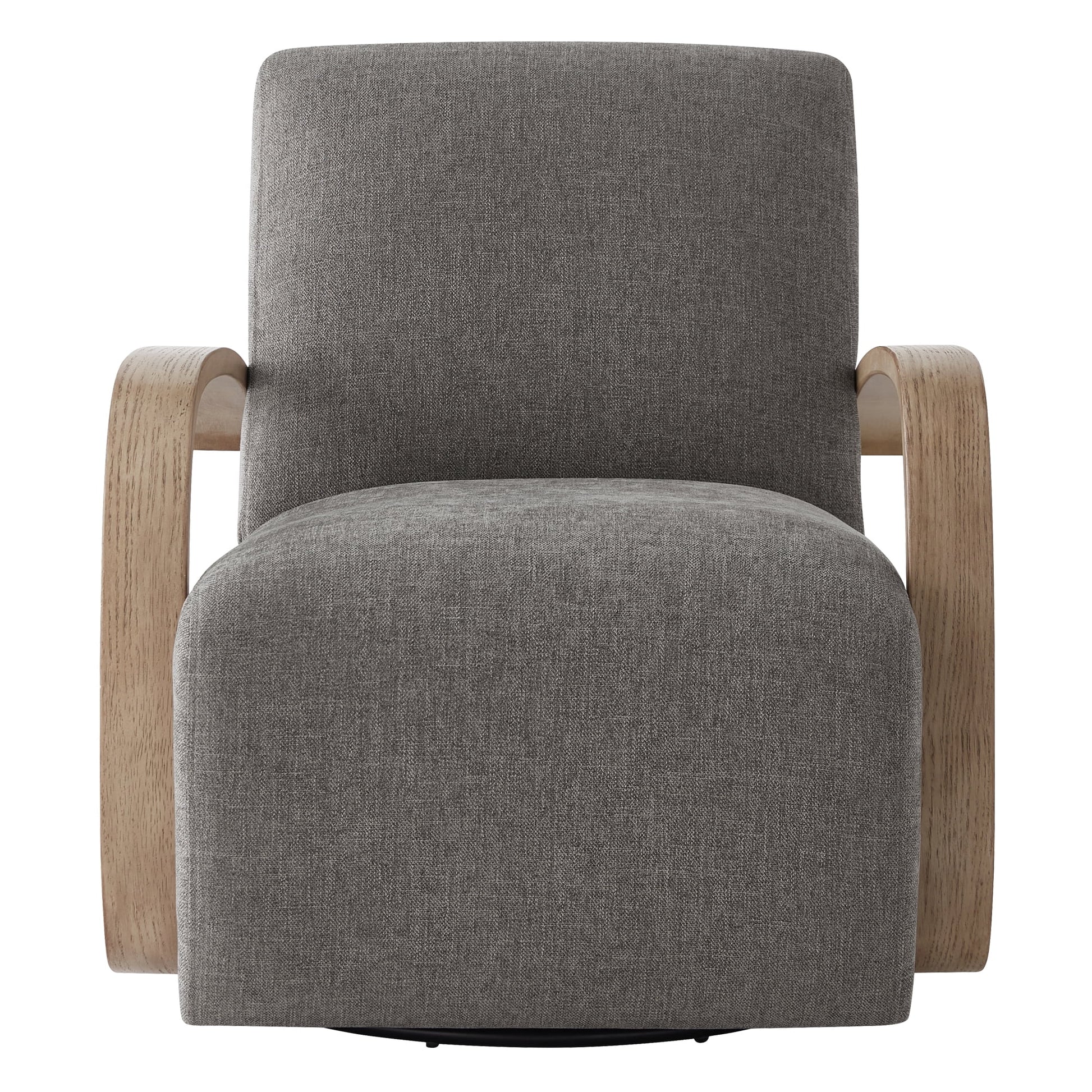 Swivel Accent Chair with U-Shaped Wood Arm for Living Room Beedroom, Fossil Gray Faux Leather&Gray Wood