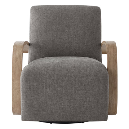 Swivel Accent Chair with U-Shaped Wood Arm for Living Room Beedroom, Fossil Gray Faux Leather&Gray Wood