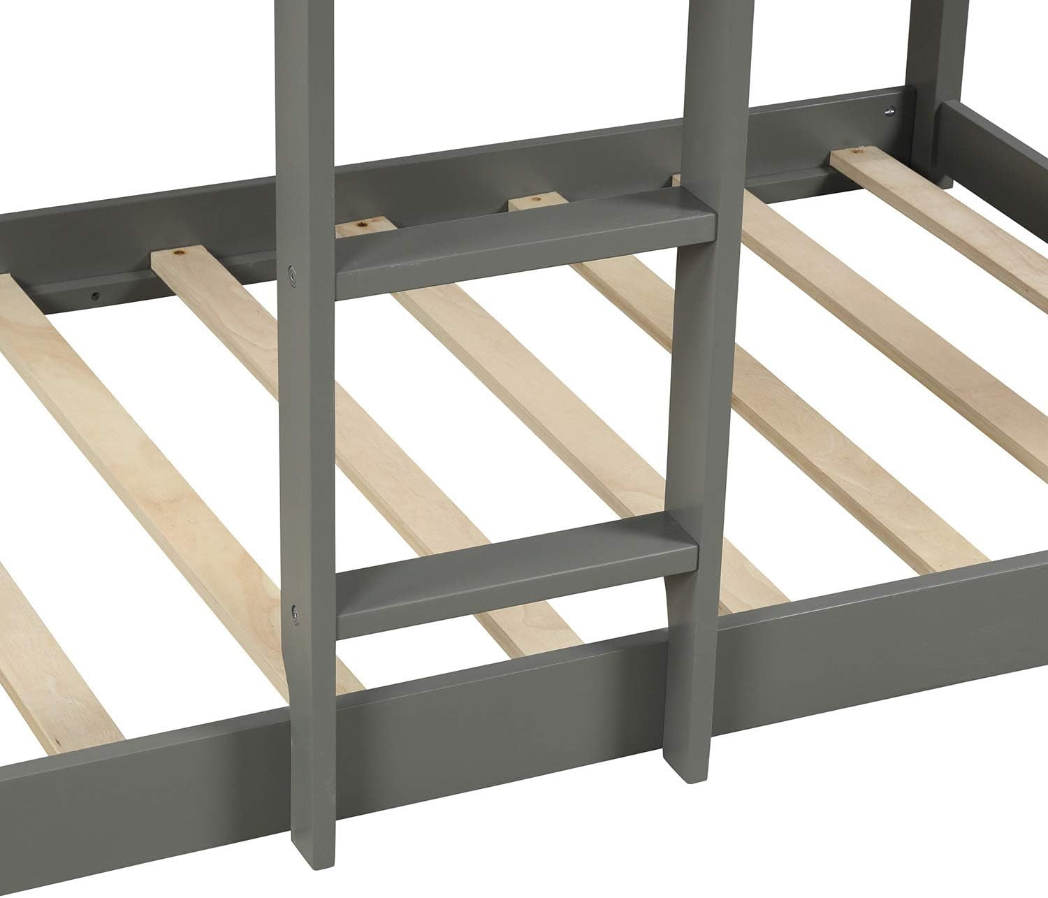Twin over Twin Bunk Bed, Wood Twin House Bed Loft Bed Bedroom Furniture with Roof, Window, Guardrail & Ladder (Gray, Twin over Twin)