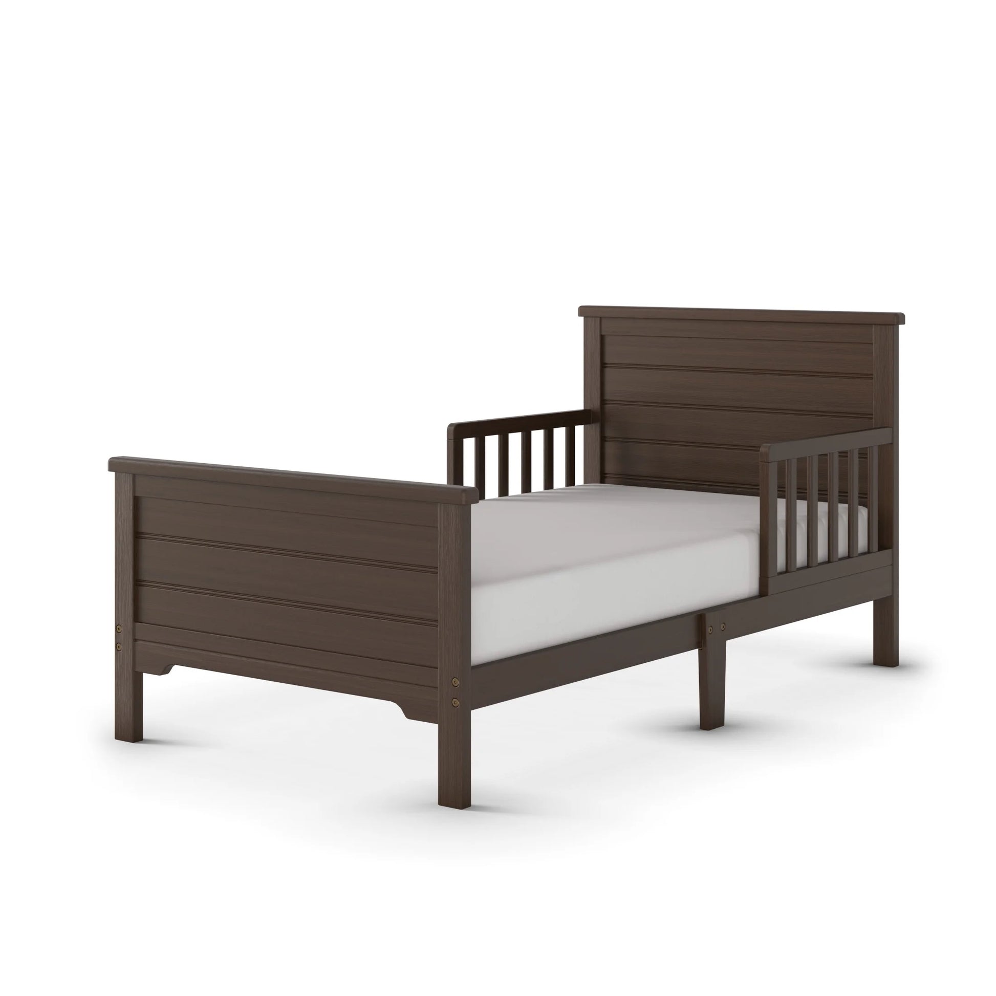 Woodland Toddler Bed and Nightstand Bedroom Set, Low to Ground Design, Brushed Truffle, 2-Piece