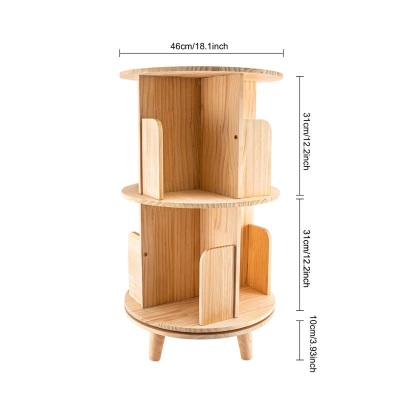 CNCEST Rotating Bookshelf Tower 360° Bookcase Figure Display Shelf Bedroom Storage Rack Classroom Organizer Smooth Wooden Birthday Gift Home Decor