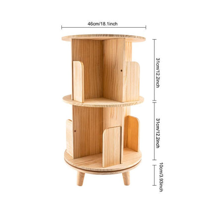 CNCEST Rotating Bookshelf Tower 360° Bookcase Figure Display Shelf Bedroom Storage Rack Classroom Organizer Smooth Wooden Birthday Gift Home Decor