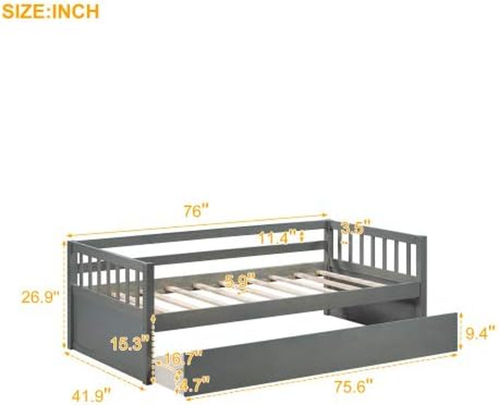 Twin Size Daybed with Inseparable 2 Drawers for Bedroom Wooden Daybed Frame with Storage Drawers Bedroom Furniture Gray 76"X 58.6"X 26.9"(Lxwxh)