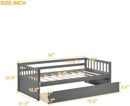 Twin Size Daybed with Inseparable 2 Drawers for Bedroom Wooden Daybed Frame with Storage Drawers Bedroom Furniture Gray 76"X 58.6"X 26.9"(Lxwxh)