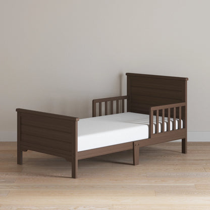 Woodland Toddler Bed and Nightstand Bedroom Set, Low to Ground Design, Brushed Truffle, 2-Piece