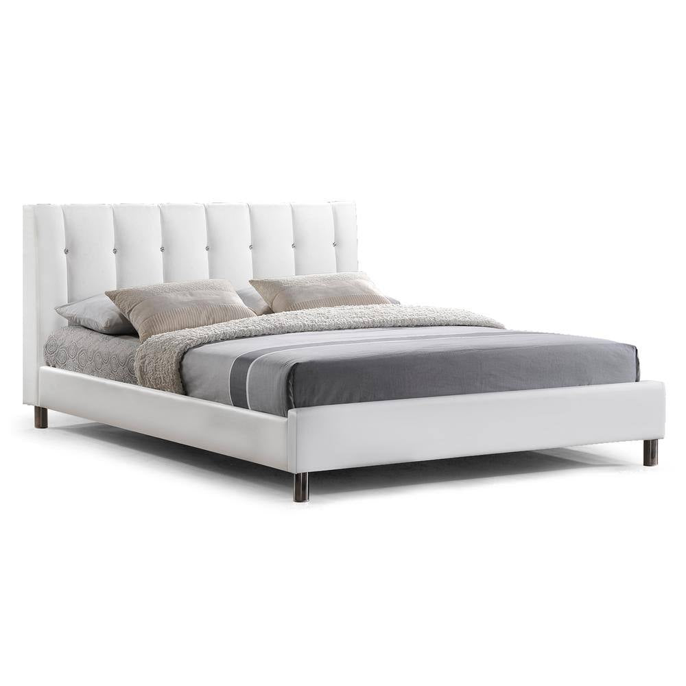 Vino Transitional White Faux Leather Upholstered Queen Size Bed