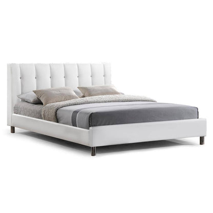 Vino Transitional White Faux Leather Upholstered Queen Size Bed