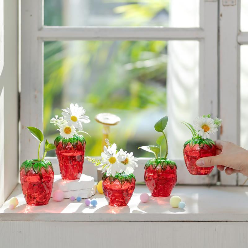 Cute Strawberry Vase for Flowers: Unique Glass Strawberry Decor for Home Kitchen Bathroom Office, Plant Propagation, Housewarming Gift