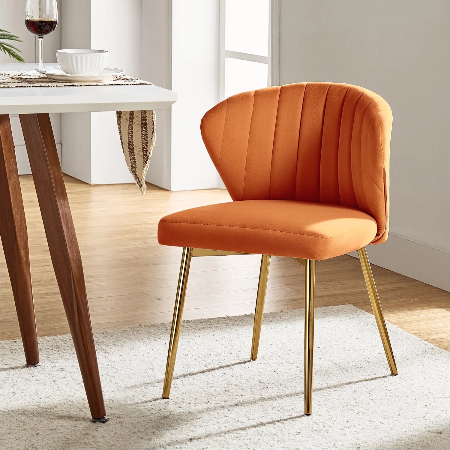 Modern Velvet Wingback Accent Chair Upholstered Vanity Chair Bedroom Living Room Orange