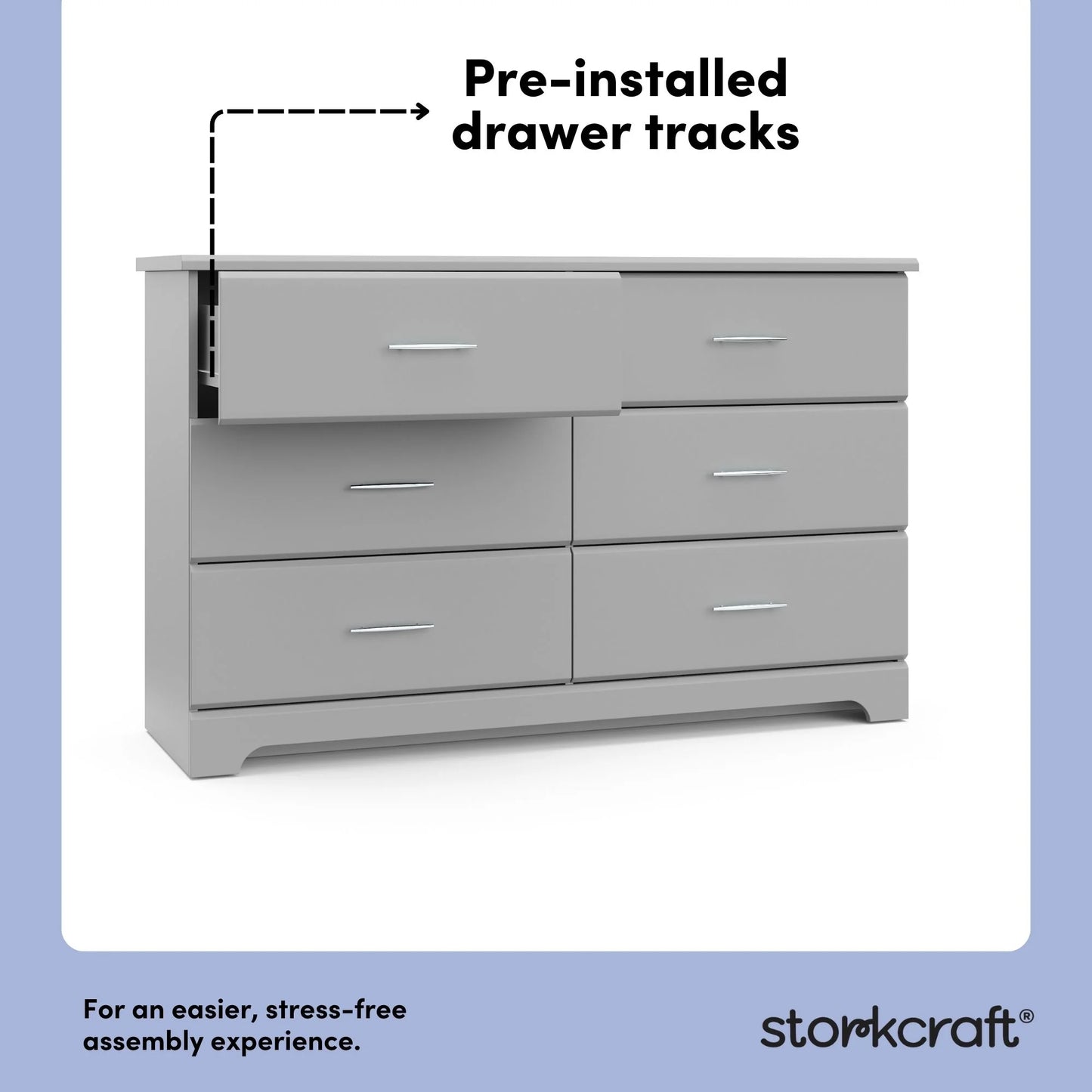 Brookside 6 Drawer Nursery Double Dresser, Pebble Gray