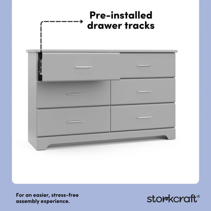 Brookside 6 Drawer Nursery Double Dresser, Pebble Gray