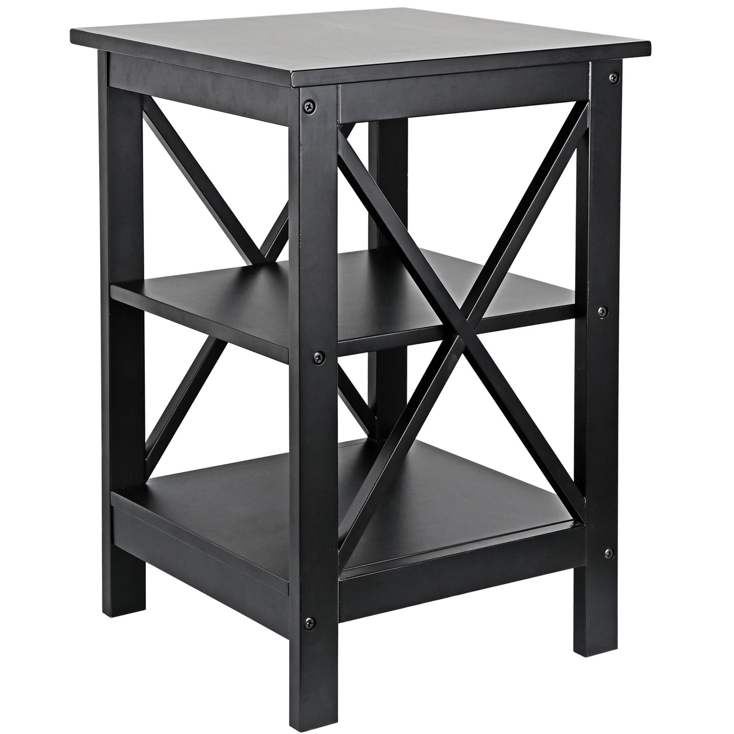 End Table Sofa Side Storage Shelf Living Room Bedroom Furniture 3 Tier Saving Space X-Design Black (2 Pieces)