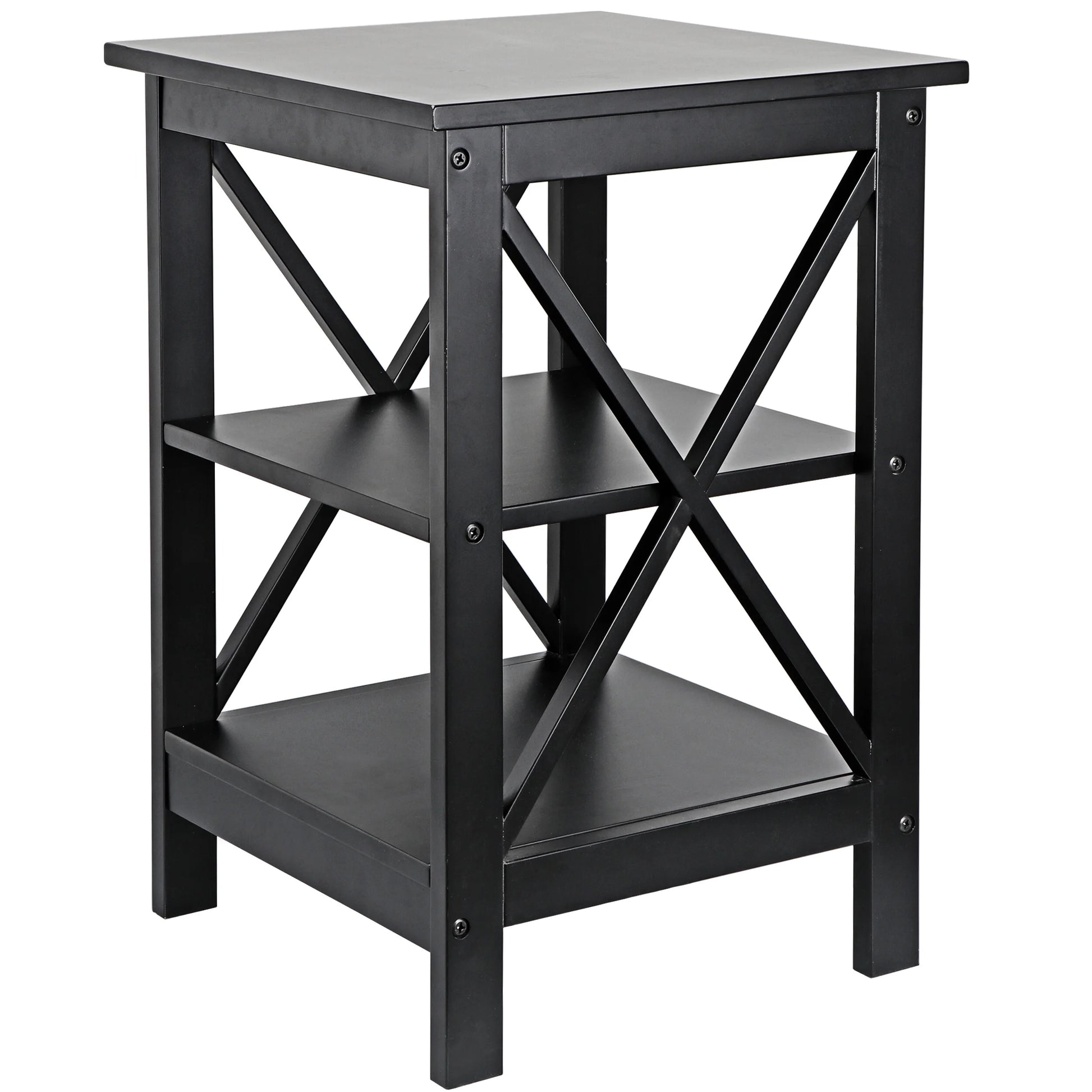 End Table Sofa Side Storage Shelf Living Room Bedroom Furniture 3 Tier Saving Space X-Design Black (2 Pieces)