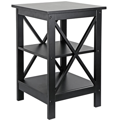 End Table Sofa Side Storage Shelf Living Room Bedroom Furniture 3 Tier Saving Space X-Design Black (2 Pieces)