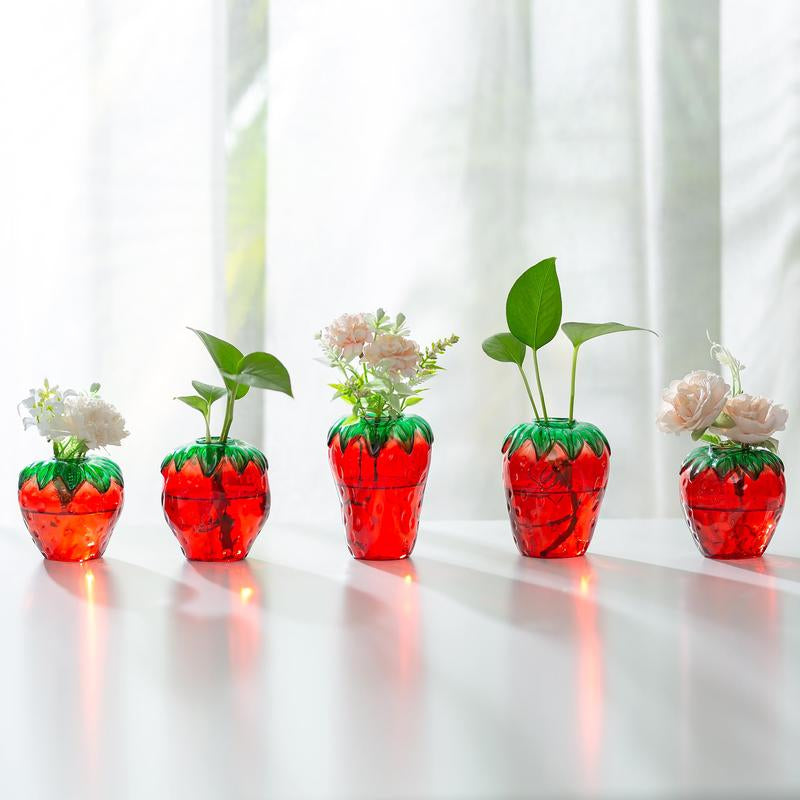 Cute Strawberry Vase for Flowers: Unique Glass Strawberry Decor for Home Kitchen Bathroom Office, Plant Propagation, Housewarming Gift