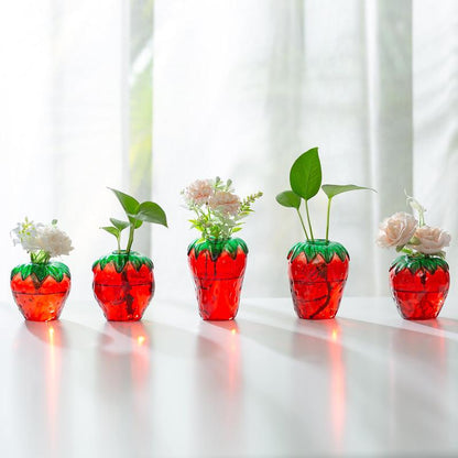 Cute Strawberry Vase for Flowers: Unique Glass Strawberry Decor for Home Kitchen Bathroom Office, Plant Propagation, Housewarming Gift
