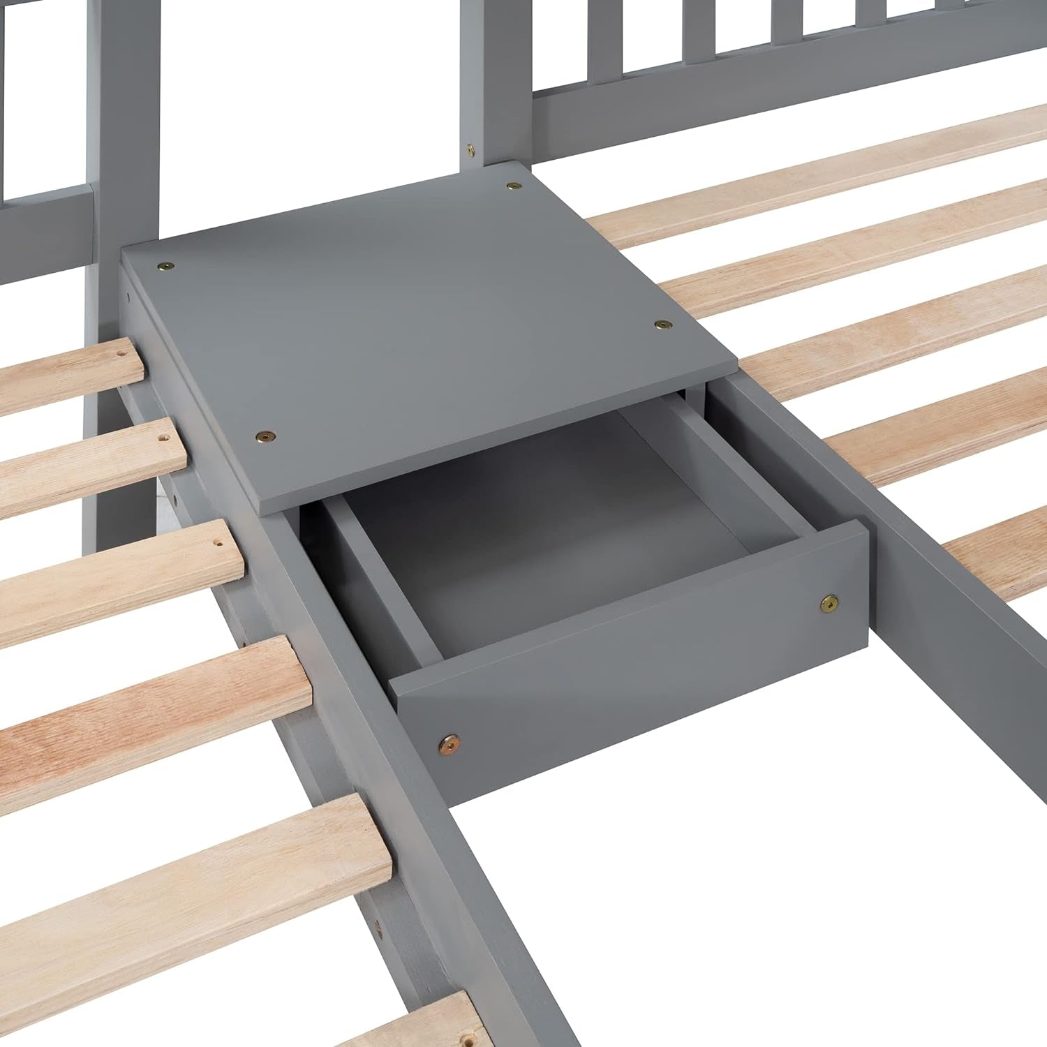 Full over Twin & Twin Bunk Beds, Wooden Triple Bunk Bed Frame with 3 Storage Drawers and Guardrails for Kids, Teens, Bedroom Furniture Bed, Grey