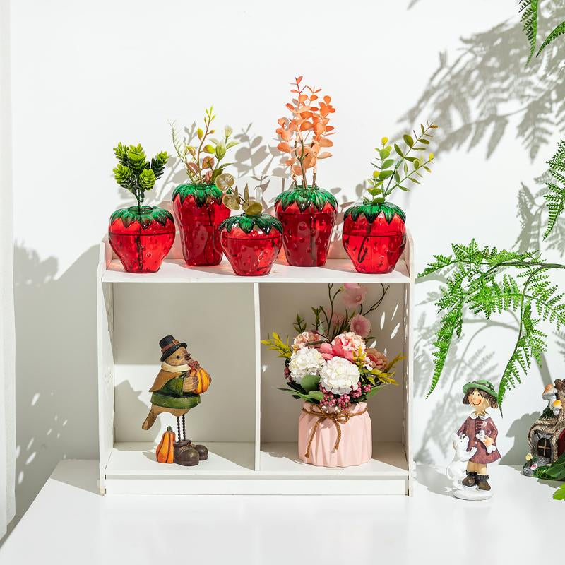 Cute Strawberry Vase for Flowers: Unique Glass Strawberry Decor for Home Kitchen Bathroom Office, Plant Propagation, Housewarming Gift