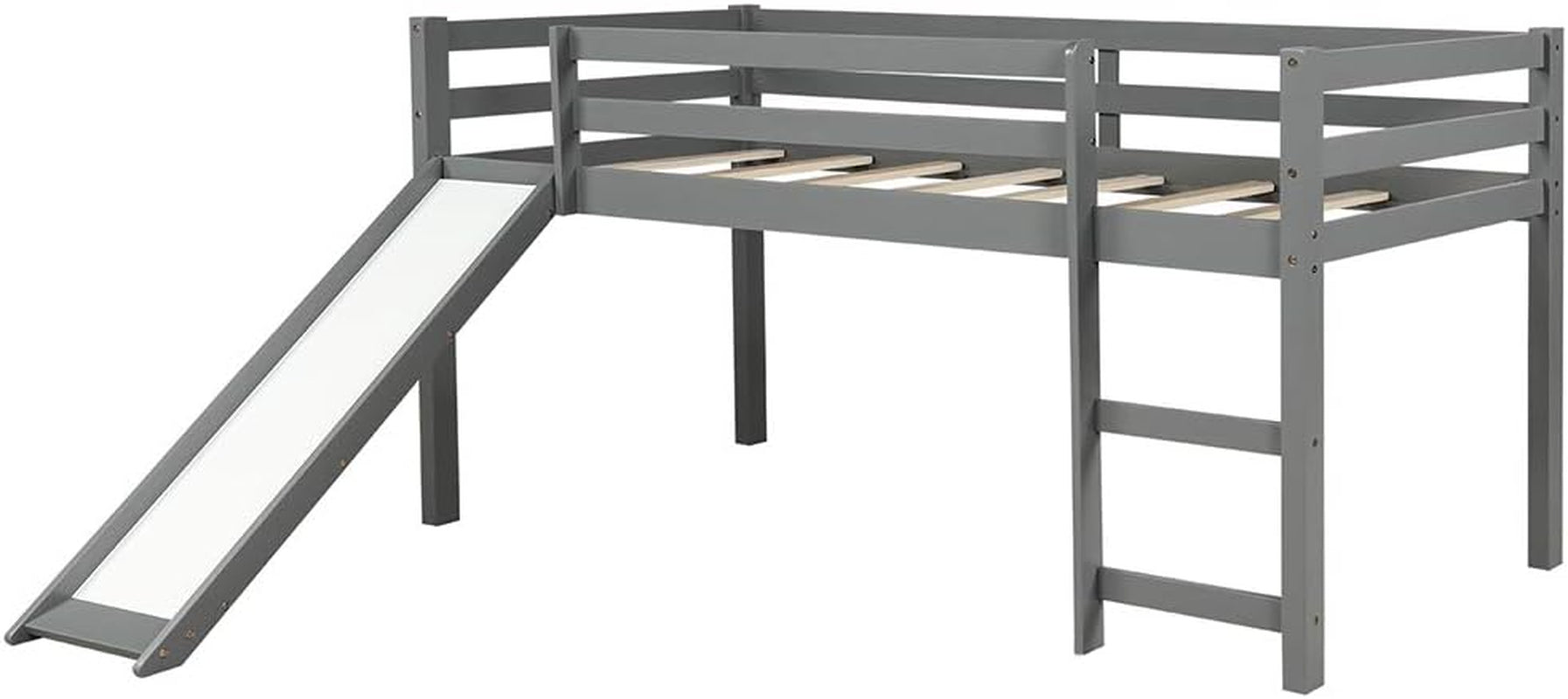Loft Bed with Slide, Multifunctional Design Twin Wood Bed Frame (Gray)