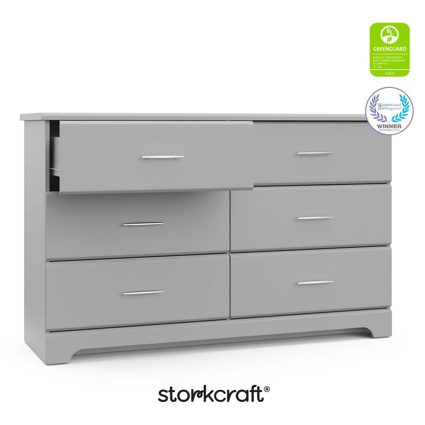 Brookside 6 Drawer Nursery Double Dresser, Pebble Gray