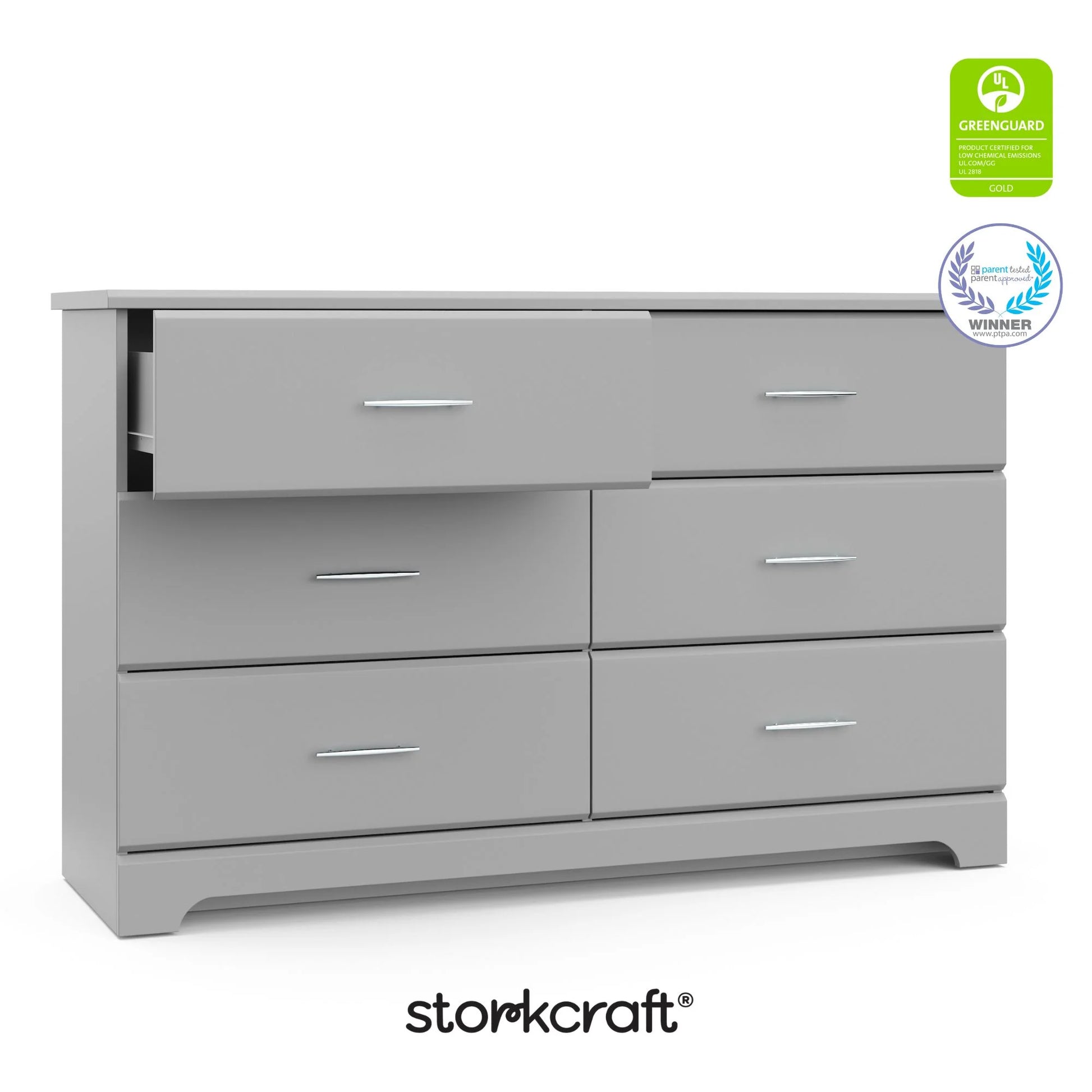 Brookside 6 Drawer Nursery Double Dresser, Pebble Gray