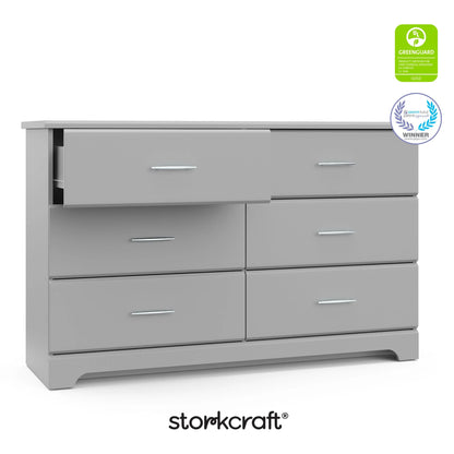 Brookside 6 Drawer Nursery Double Dresser, Pebble Gray