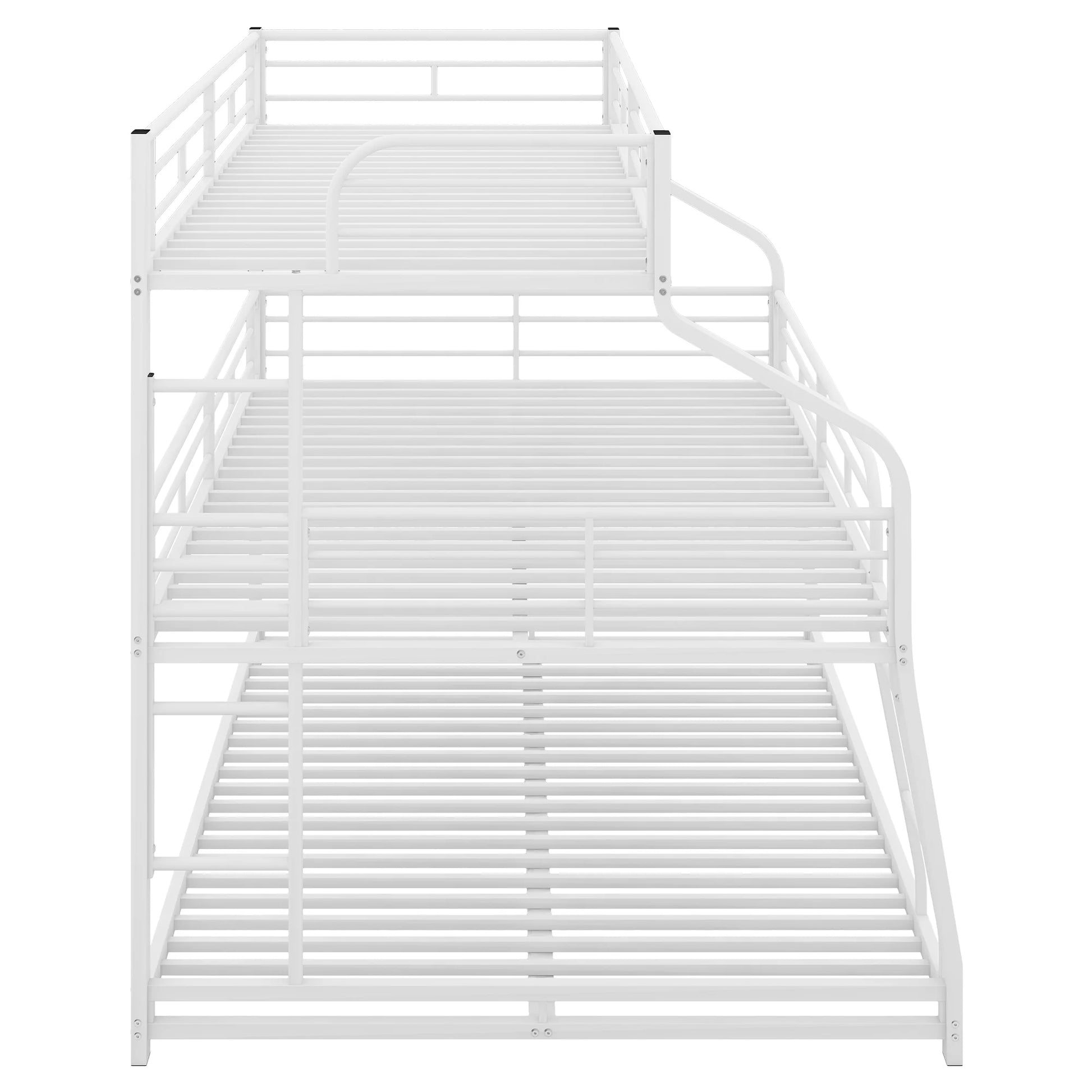 Twin Xl/Full Xl/Queen Size Triple Bunk Bed, 3 Bunk Beds/Metal Triple Bunk Bed with Long, Short Ladder and Full-Length Guardrails, Triple Bunk Bed for Kids,Teens, Adults(White)